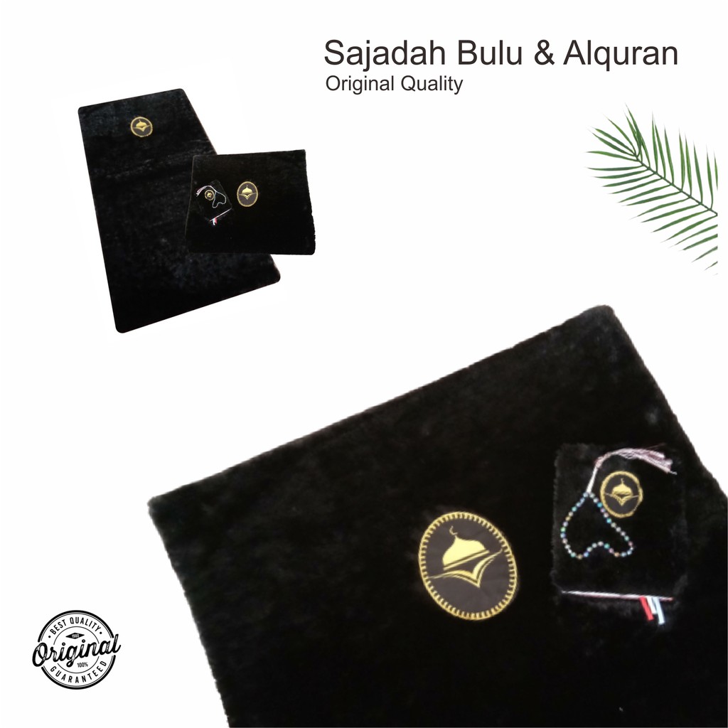 SAJADAH BULU HITAM  DAN ALQURAN TERJEMAHAN Bonus Tas