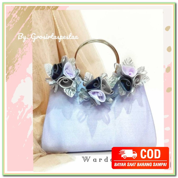 Tas Pesta Mewah Wanita Kondangan  Slempang  Batam Bra HX256 Tas Pesta Wardah Silver New