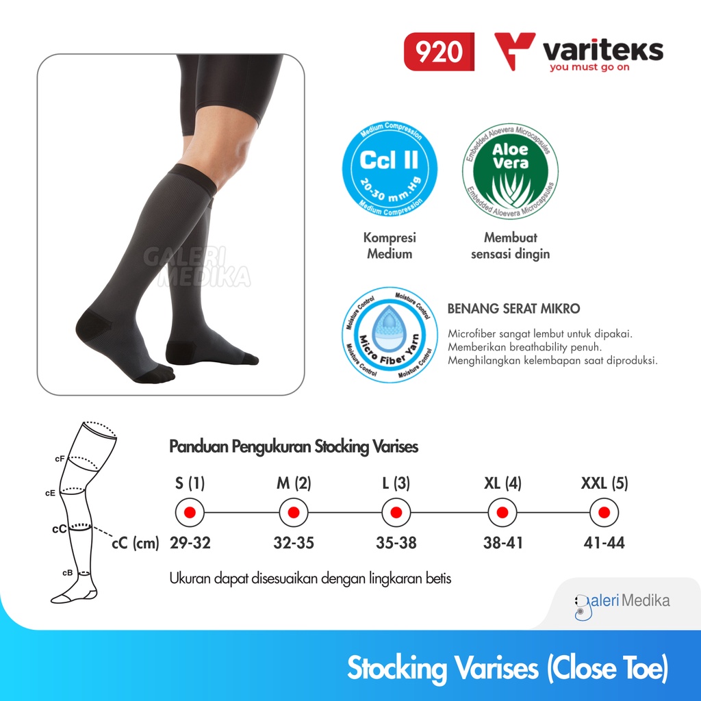 Stocking Varises Pria Variteks 920 Kompresi Menengah 20-30mmHg Kelas 2 / Medium Compression CCL 2 - Stoking Varises