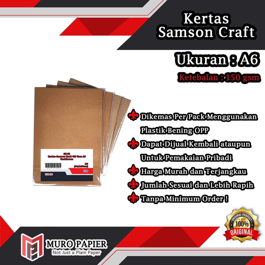 

( PER PAK - ISI 100 ) Karton Samson Craft 150 gsm A6 - by Muro Papier