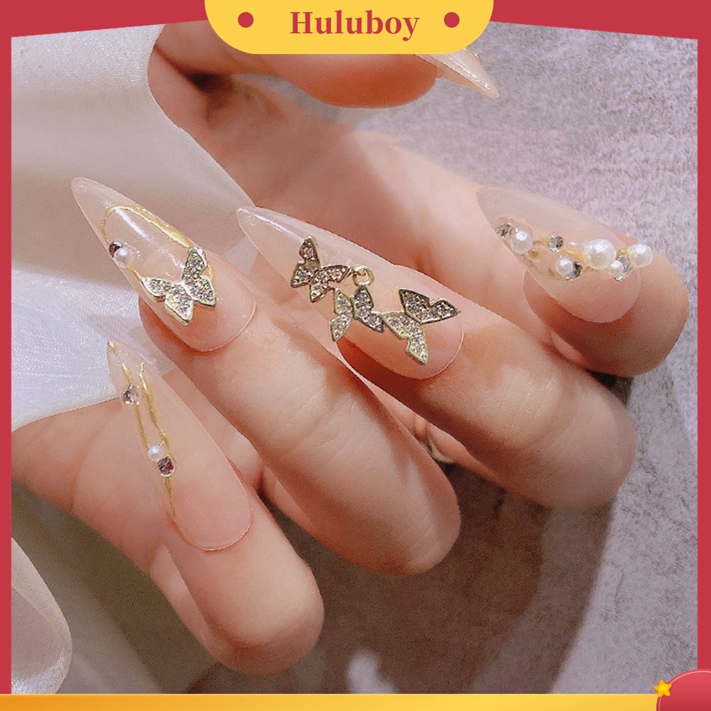 Huluboy Huluboy♡ Butterfly Stud Kuku Bentuk Kupu-Kupu Bahan Cubic Zirconia Untuk Dekorasi Manicure