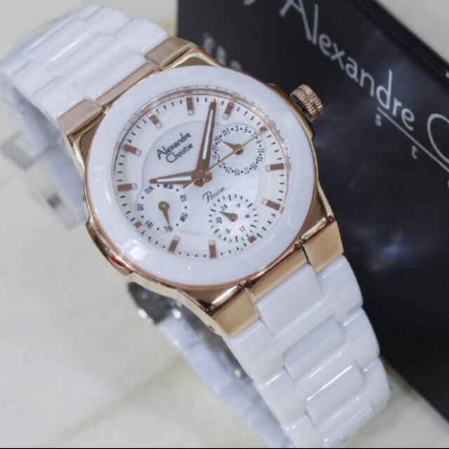 Jam tangan alexandre crhistie ac 2224 keramik white gold original