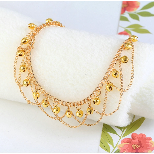 Fashion Wanita Gelombang Emas Seksi Menawan Rumbai Bell Gelang Kaki Bohemian Dance Alloy Anklet