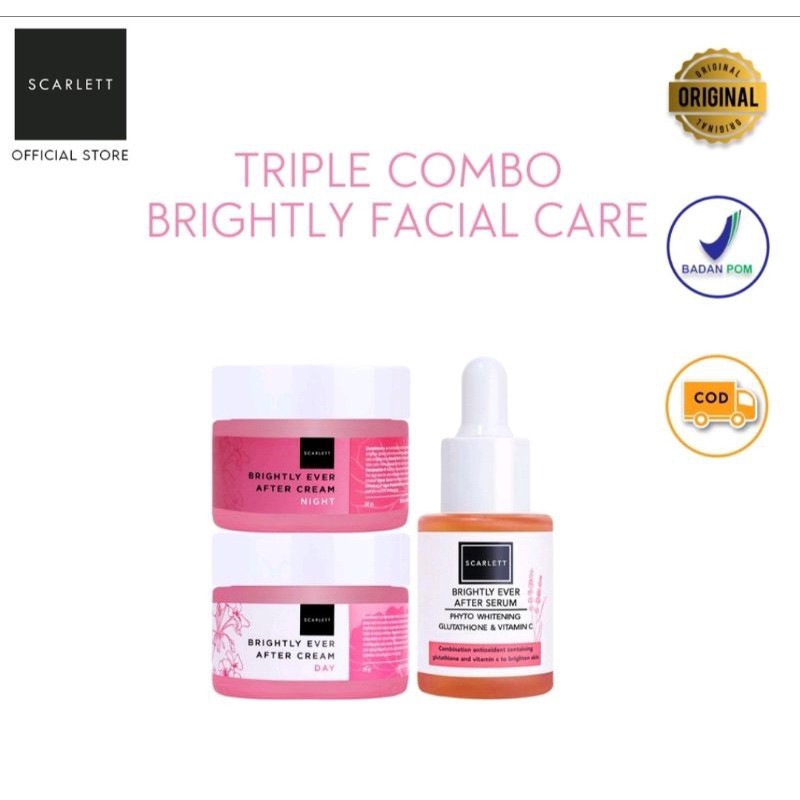 READY Scarlett Whitening triple combo brightly &amp; acne facial care / Scarlett Whitening Isi 3pcs