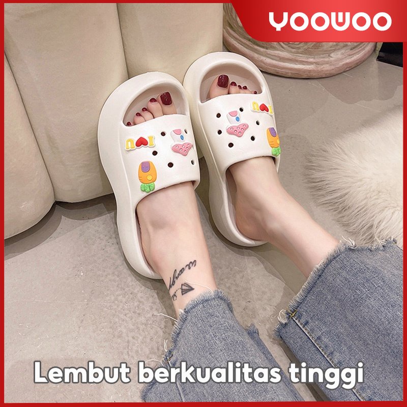 sandal slop wanita/Sandal Fuji/ Motif Bear Import/Sandal Wesges wanita Platfrom Tebal terbaru/Sandal baim