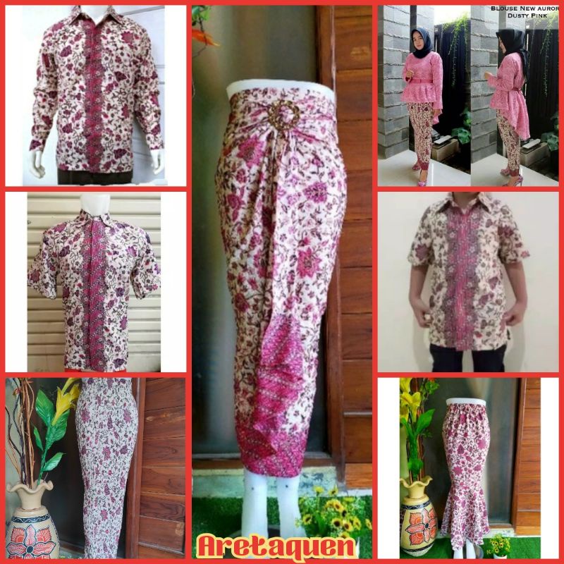 Couple Tanjung pink kemeja batik rok plisket rok lilit kemeja pria kemeja lengan panjang rok serut