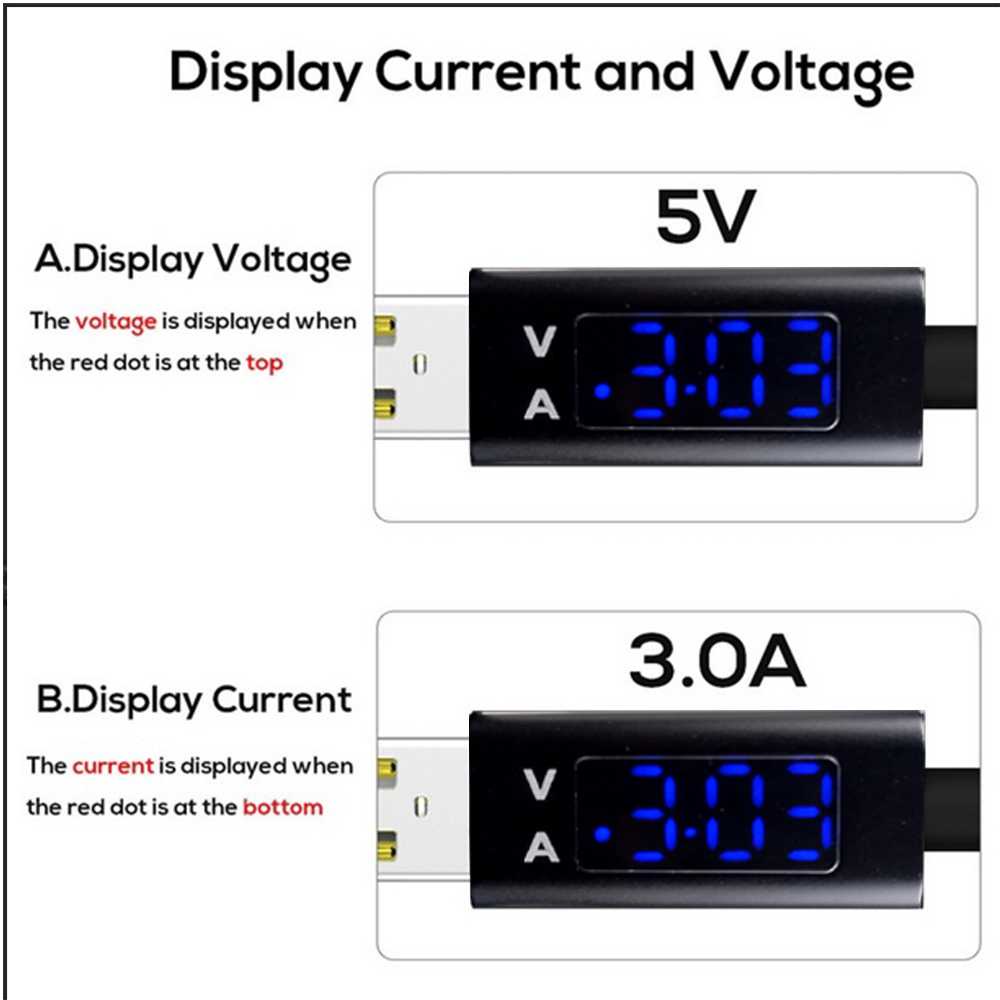 Kabel Charger USB Type C 3A 1.2M with Voltage Meter CS0129