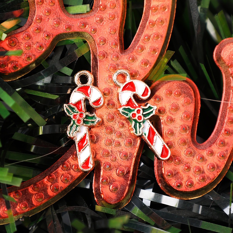 10pcs / Set Liontin Kalung / Gelang / Anting Bentuk Permen Tongkat Natal Bahan Alloy