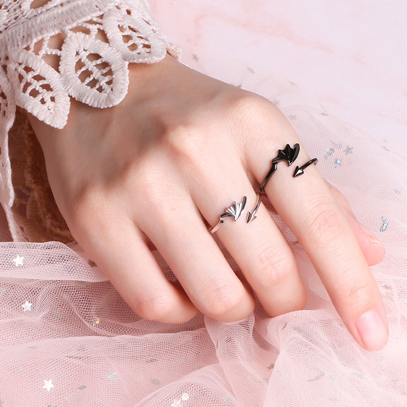 2pcs Cincin Desain Angel Demon Sea And Whale Bahan S925 Silver Gaya Korea Untuk Pria Dan Wanita