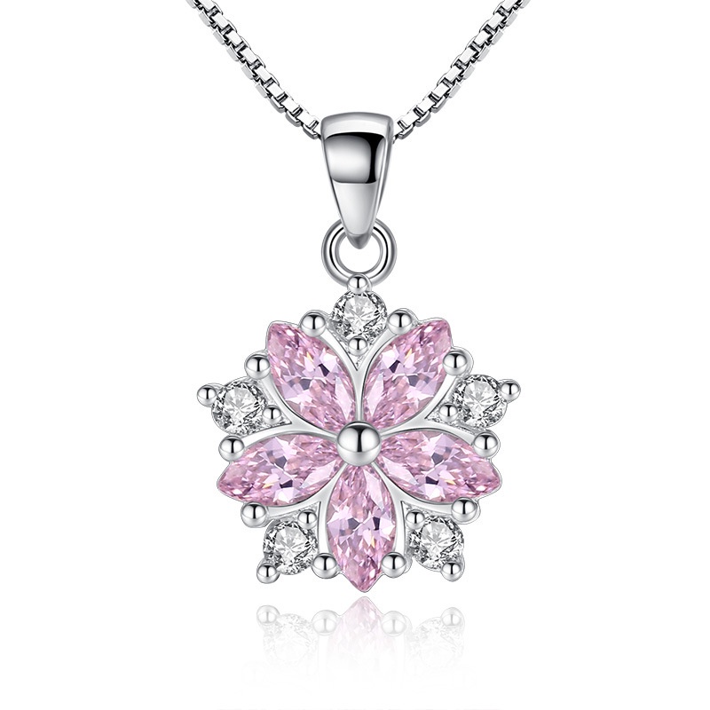 Kalung Liontin Kristal Berlian Zirkon Warna Pink Gaya Korea Untuk Wanita