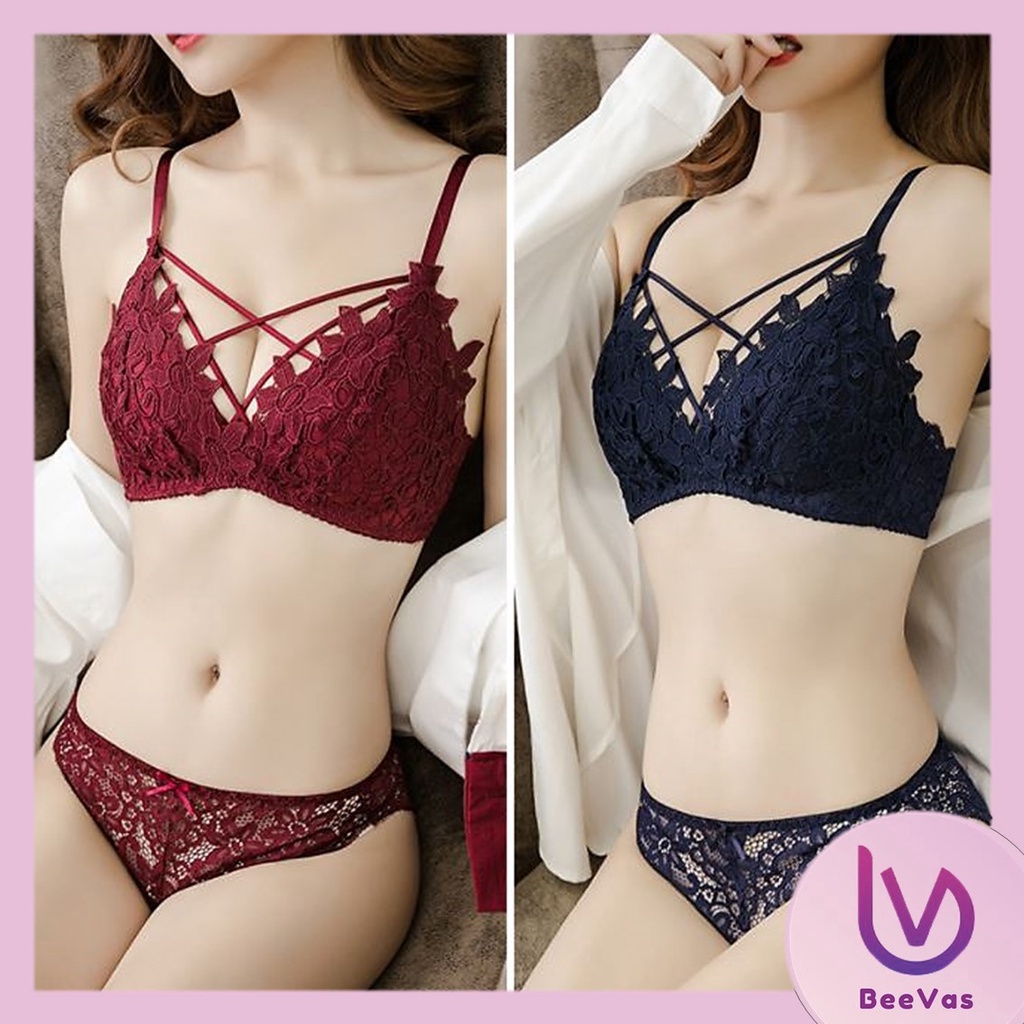 BV.ID BR400 BRA BH PUSH UP TANPA KAWAT WANITA MOTIF BUNGA TALI SILANG COD BRA SAJA