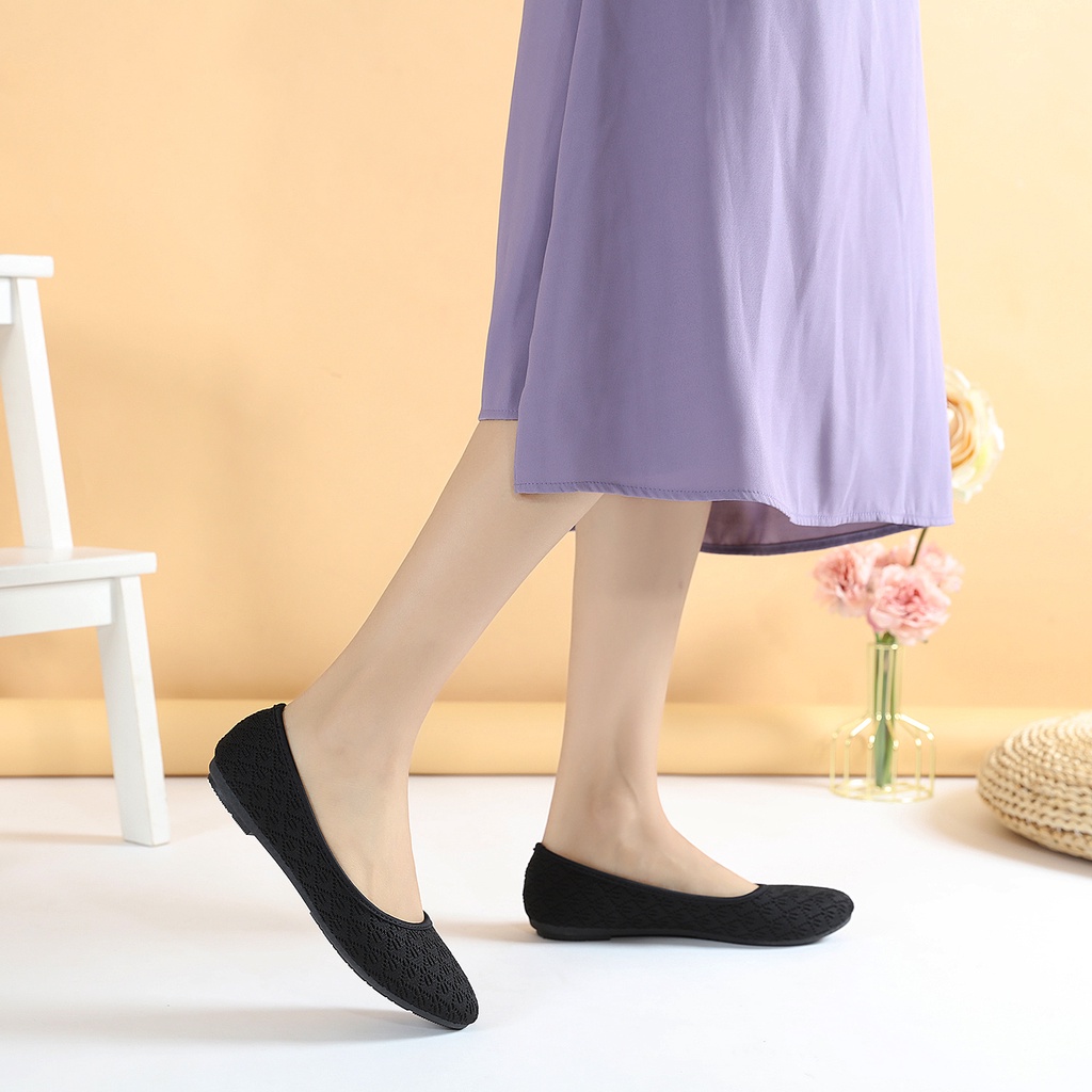 Jiso 118 Sepatu Wanita Flatshoes Ballerina Bahan Rajut Import