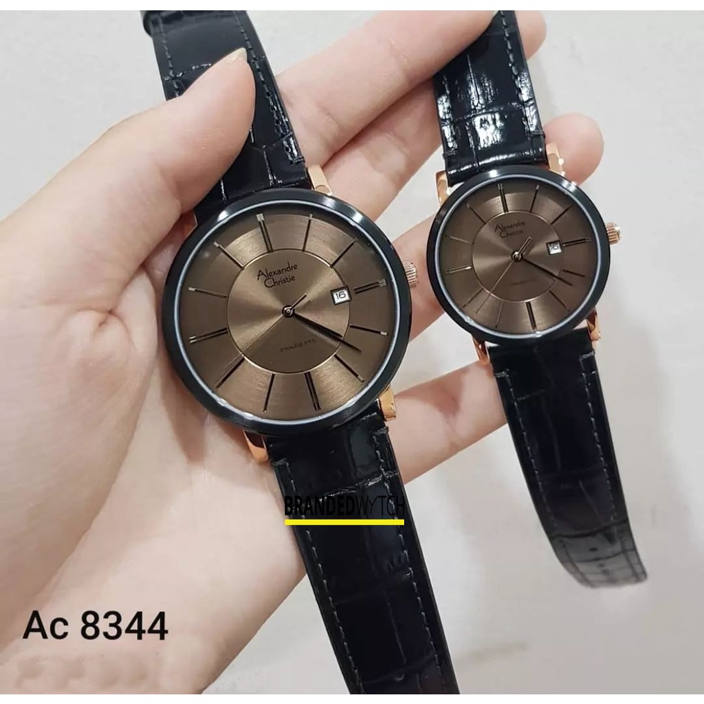 Jam Tangan Pasangan Alexandre Christie 8344 Black Rosegold Brown / Alexandre Christie Couple 8344