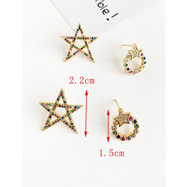 LRC Anting Tusuk Fashion Gold Color Star Shape Decorated Earrings F89511