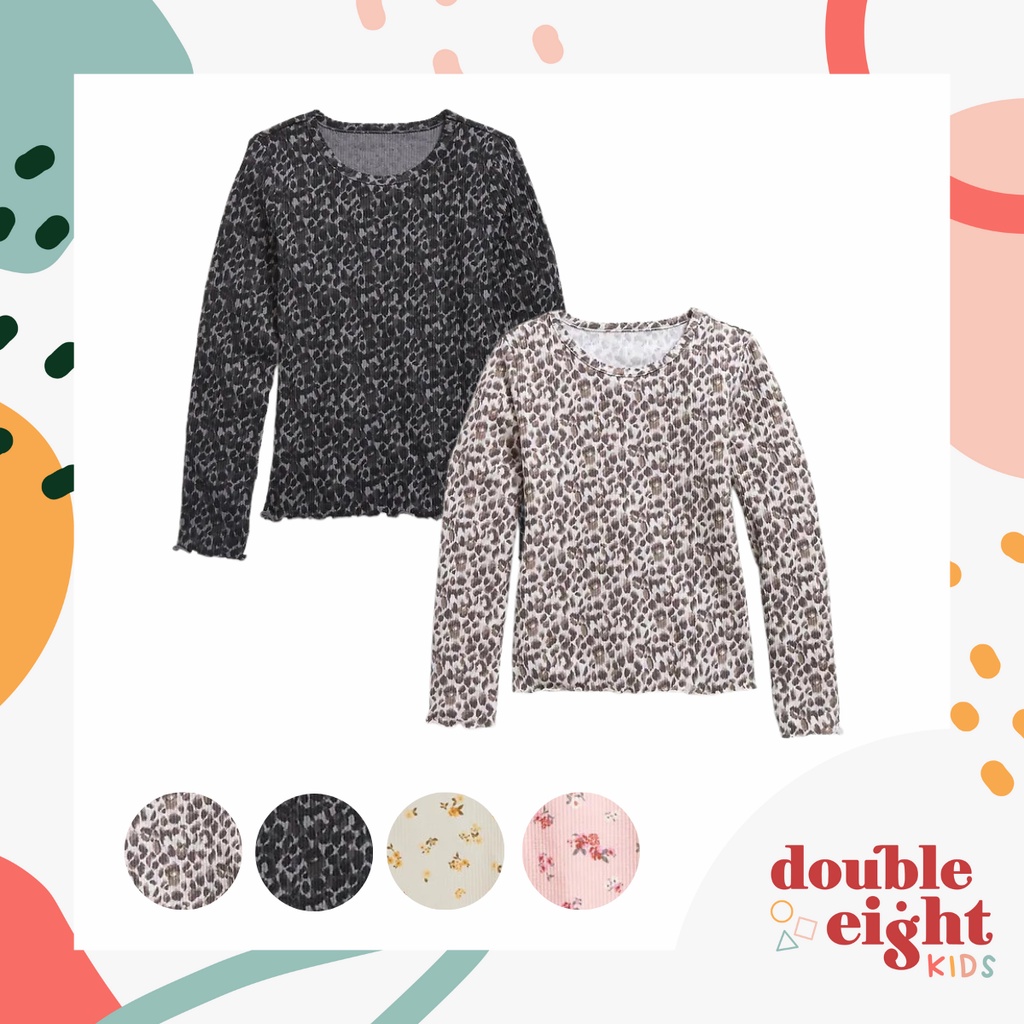 Kaos Anak Perempuan Old Navy Printed Rib-Knit Lettuce-Edge T-Shirt