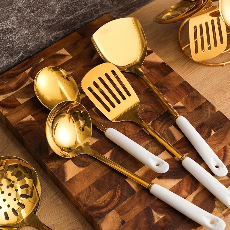 Emas Spatula Masak Gold Set 7 in 1 Marbled Peralatan Masak Gold Jade Set / Spatula Gold Marble  / Emas Elegant