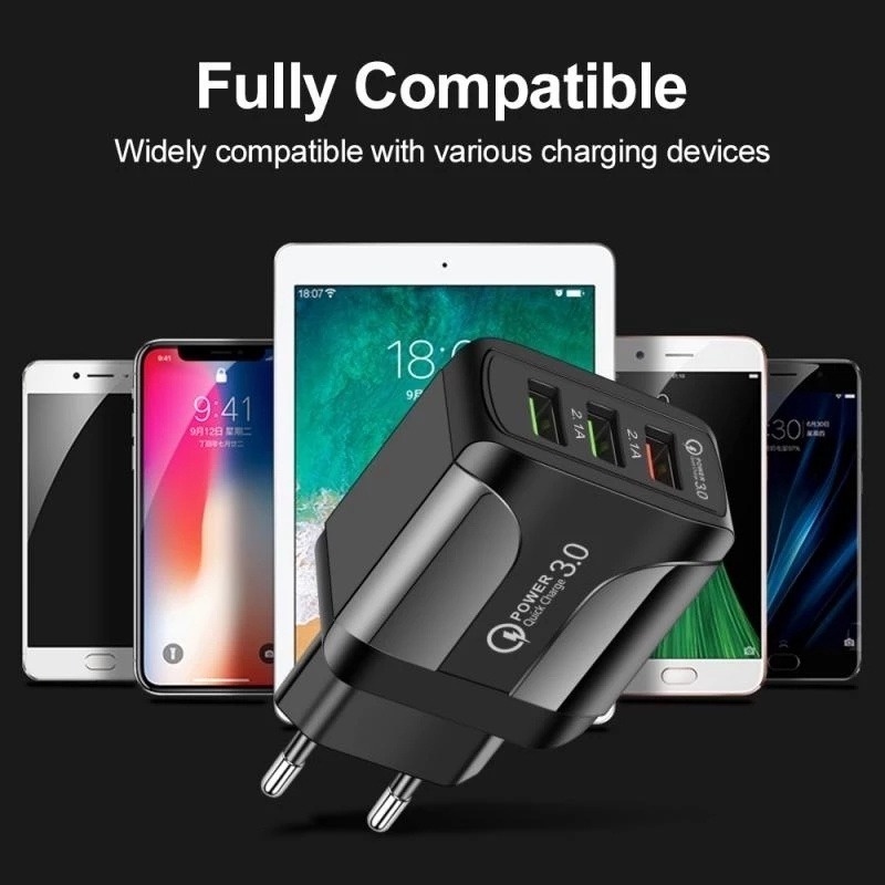 Adapter Charger Dinding 3 Port USB 15w Plug US / EU Untuk IPhone / Android