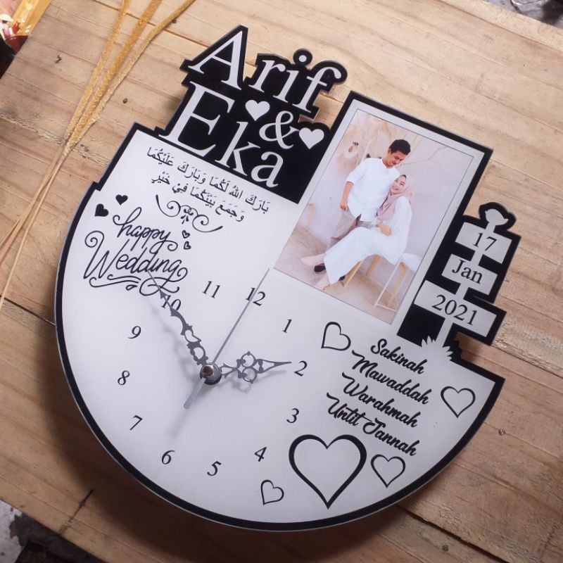 Jam Dinding Akrilik Jumbo Custom Kado Hadiah Pernikahan Ulang Tahun Bisa Request Foto Warna