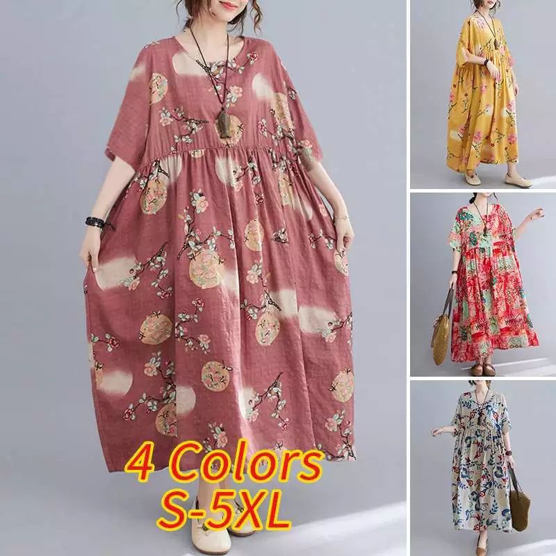 ZANZEA Dress wanita motif bunga / Dress jumbo S-5XL