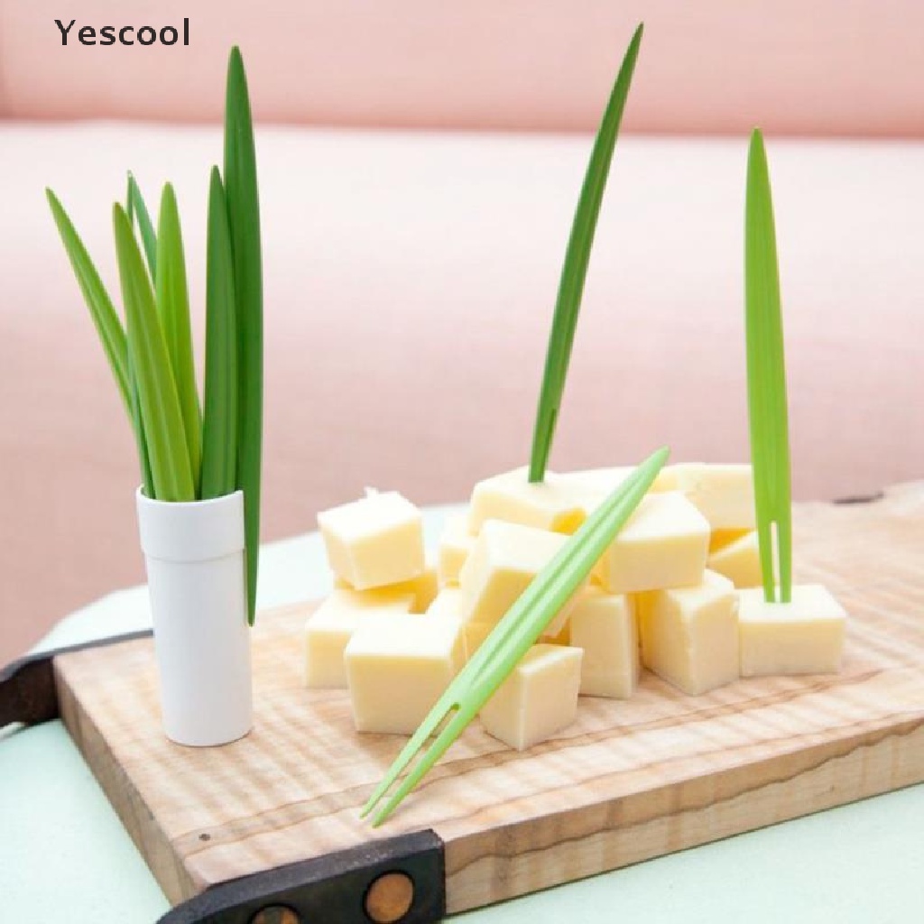 Yescool 10PCS Garpu Buah / Dessert / Salad Bentuk Nanas / Kaktus / Daun Bahan Bambu