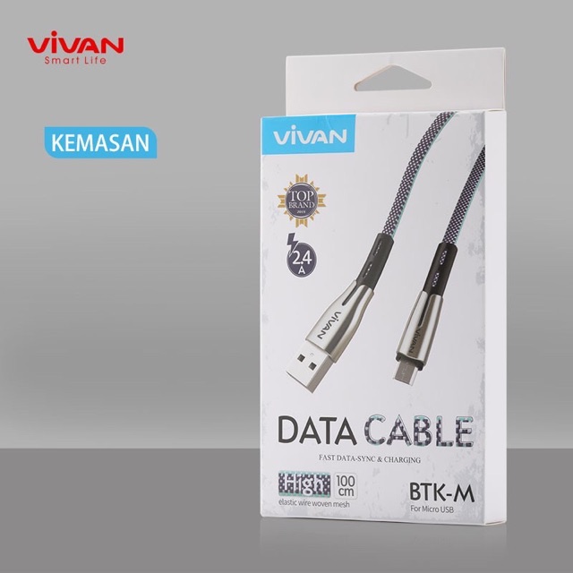 VIVAN Kabel Data BTKM Micro USB Fast Charging 2.4A - 100CM - Garansi Resmi 1 Tahun - BTK-M