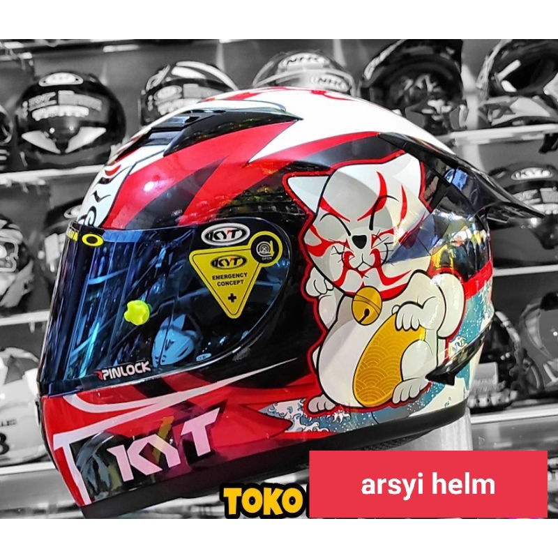 HELM KYT R10 KABUKI WHITE/RED PAKET GANTENG