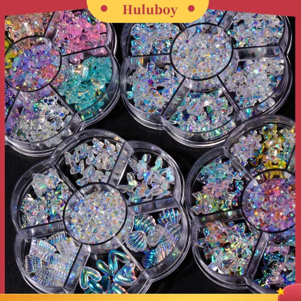 Huluboy Huluboy♡ 1 Kotak Stiker Kuku 3D Bahan Resin Aksen Berlian Imitasi