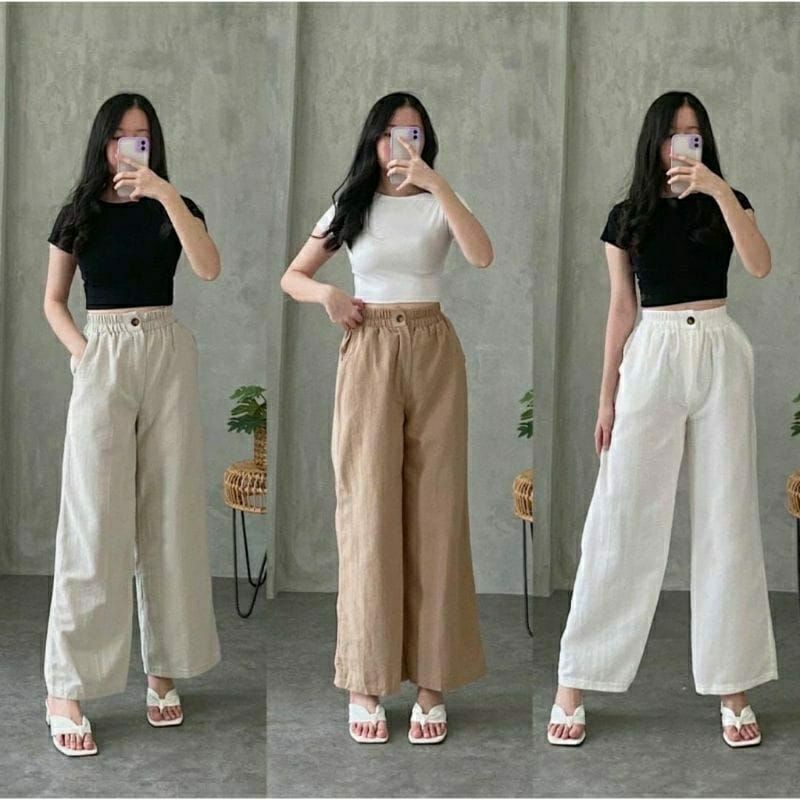 Celana Basic Wanita Terbaru Kulot Linen Angel Basic Premium