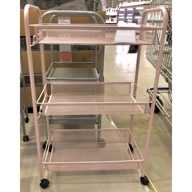 Troli PINK 26x48x77 cm Troli Dapur Troli Bayi Troli Mainan Troli Susun Roda Troli Susun 3 Rak Troli 