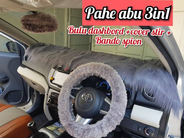 Paket bulu dashboard polos, cover stir dan bando spion bulu 1 warna polos