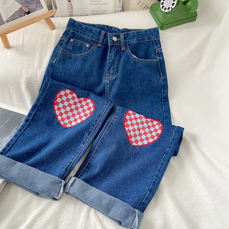 Highwaist Kulot Celana Jeans Wanita/Korean Style Jeans  Murah/ Love Straight Loose  Celana Jeans