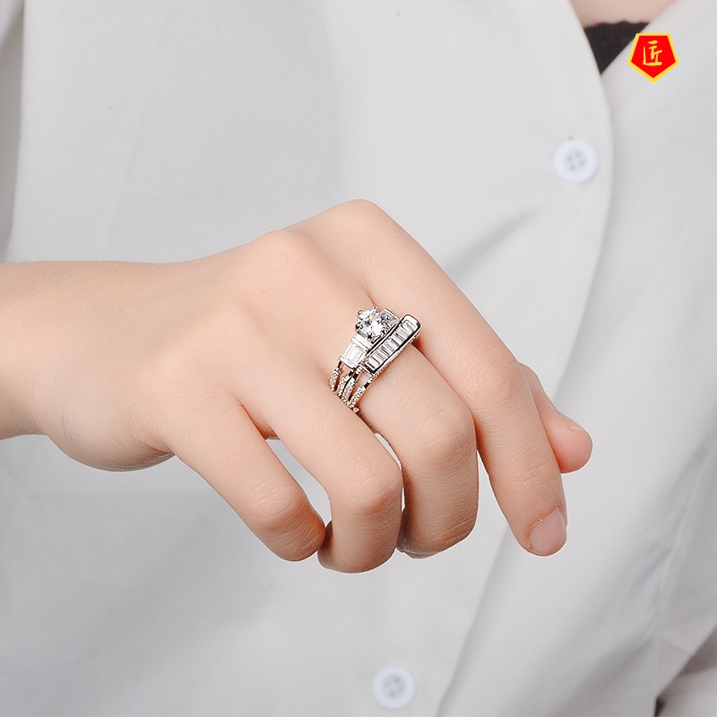 [Ready Stock]Creative Personality 925 Silver Diamond 2 Pieces Ring Set