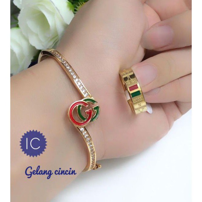 (FEB) PROMO TERMURAH Set Perhiasan Lapis Emas Xuping Gelang Cincin Gucci Gold Mewah Titanium Realpic