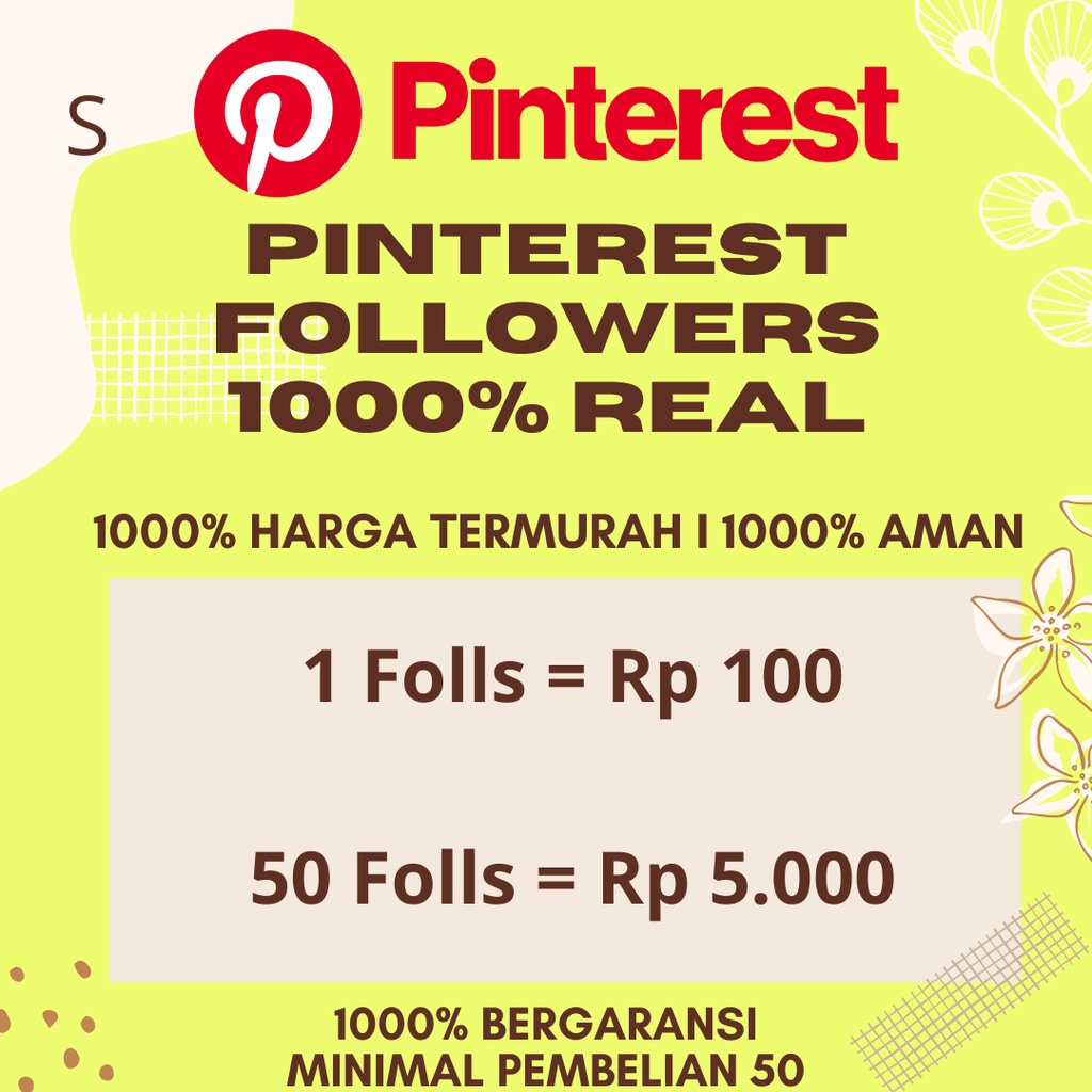 [PROMO] FOLLOWERS FOLLOWER PINTEREST REAL AKTIF GARANSI MURAH PERMANEN NON DROP BELI PROSES CEPAT