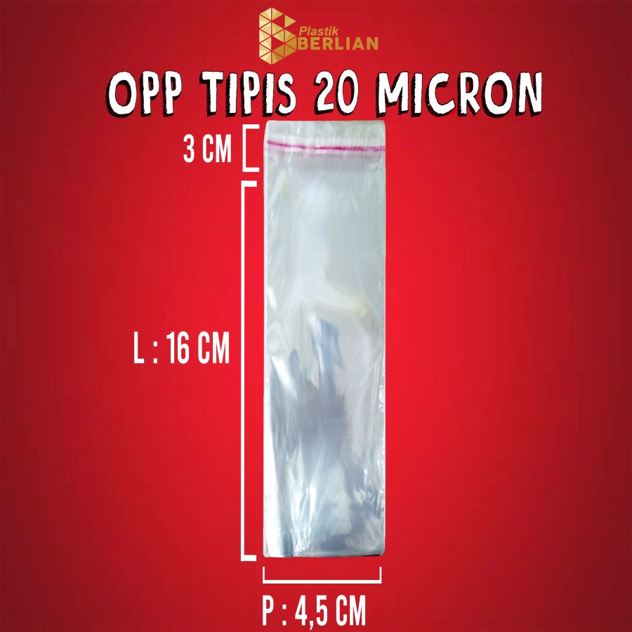 

4,5 x 16 cm Plastik OPP TIPIS (100 lbr) (lem/seal)