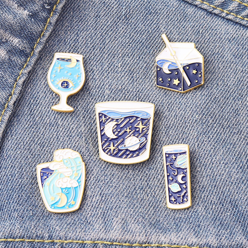 Starry Sky Bottles Enamel Pins Universe Sea Planet Brooch Lapel Badge Bag Cartoon Astronomy Jewelry Gift for Kids Friends