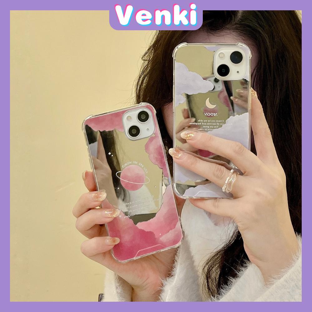 iPhone Case Acrylic HD Makeup Mirror Airbag Shockproof Protection Camera Pink Planet Moon Cloud Compatible For iPhone 11 iPhone 13 Pro Max iPhone 12 Pro Max iPhone 7 Plus iPhone xr