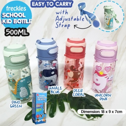 Freckles School Kids Bottle 500ml - Botol Minum Anak Ringan Dengan Tali Aksesories Botom Minum Sekolah