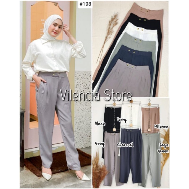 Celana panjang wanita highwaist bahan kain polos