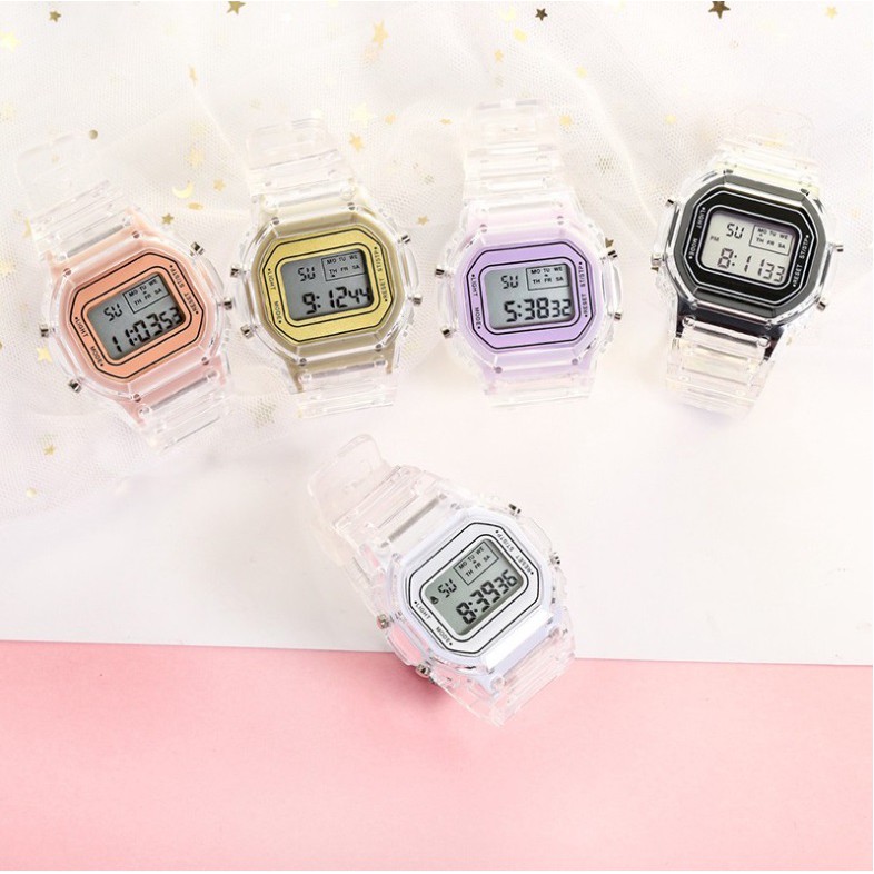 Jam Tangan Digital TRANSPARAN ANTI AIR Student Couple Watch Korea Fashion model Casio Pria Wanita