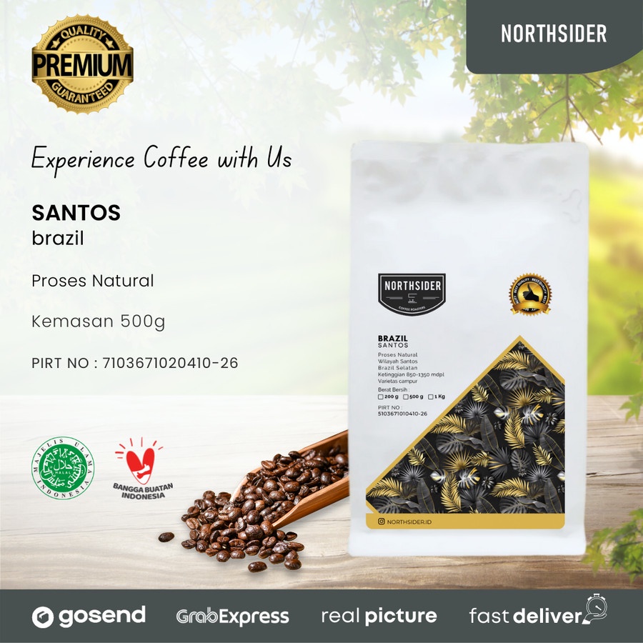 BIJI KOPI ARABIKA BRAZIL SANTOS NATURAL - 500GR NORTHSIDER COFFEE