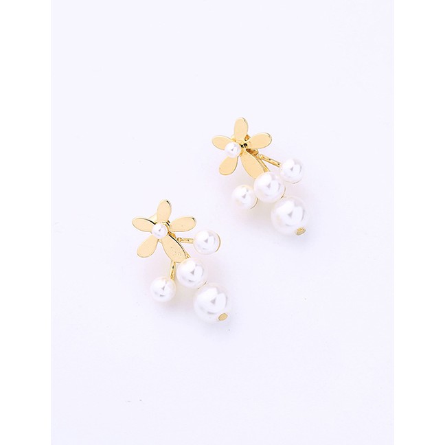 LRC Fashion Gold Alloy Pearl Flower Earrings F94067