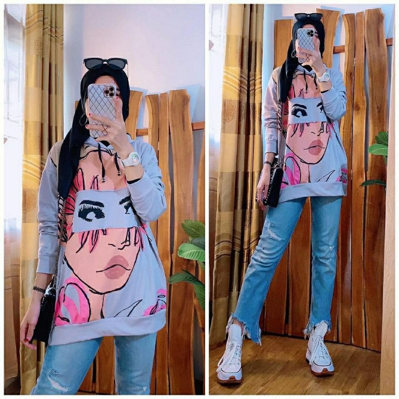 Hoodie Girls, ATASAN HODDIE WANITA JUMBO CANTIK MODIS FIT XXXL LD 120-130 BAHAN KAOS BABYTERRY IMPORT TERMURAH OOTD