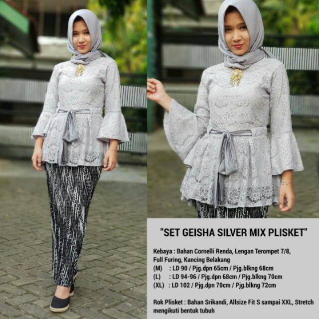 KEBAYA MURAH/KEBAYA BROKAT/KEBAYA BRUKAT/PLISKET/SET GEISHA SILVER MIX PLISKETKEBAYA
