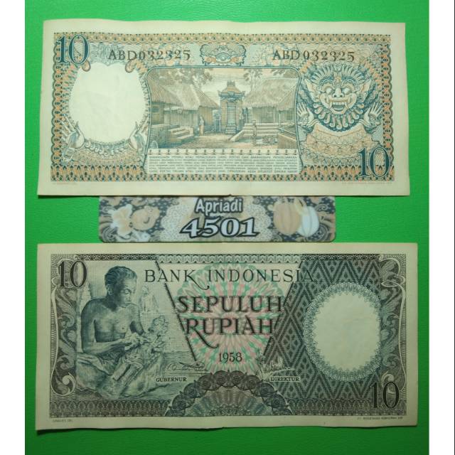 UK068 UANG KUNO ASLI 10 RUPIAH SERI PEKERJA TAHUN 1958 KOLEKSI UANG KERTAS LAMA MAHAR NIKAH #UNC