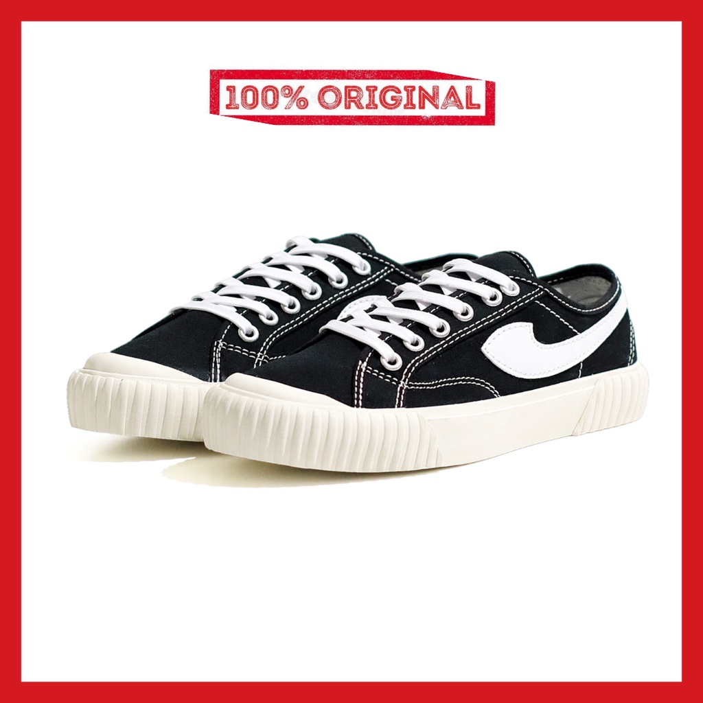 ORIGINAL - Sepatu Brand Lokal Kasual Pria Wanita No Brand Black White Low Not Sneakers Compass Vintage Hitam Putih Tinggi