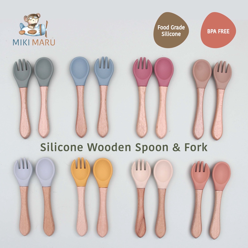 Jual Mikimaru Baby Silicone Wooden Spoon Premium Food Grade Sendok Makan Bayi Silikon Bpa Free Peralatan Makan Bayi Indonesia Shopee Indonesia