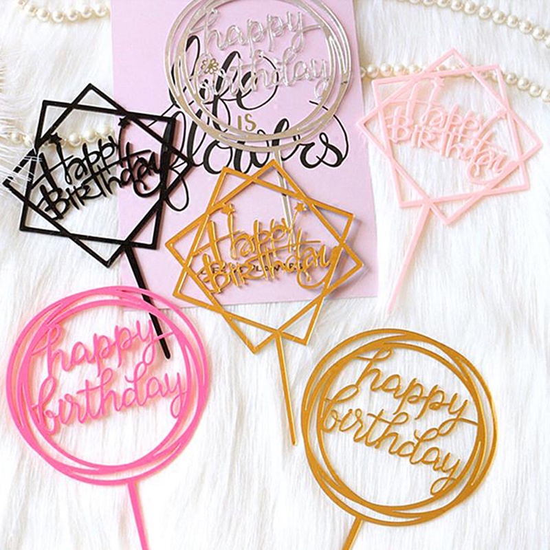 10pcs Topper Kue Desain Happy Birthday Bahan Akrilik Untuk Dekorasi Pesta