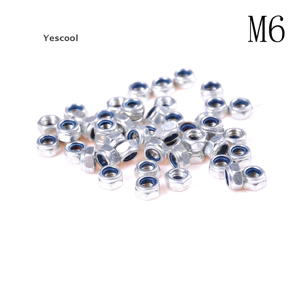 Yescool 50Pcs Mur Pengunci DIN985 M3 M4 M5 M6 Bahan Nilon