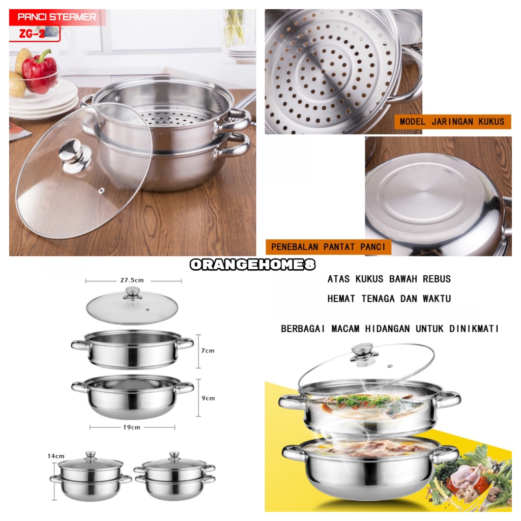 Panci Steamer 2 Tingkat Kukusan Stainless Steel panci multifungu peralatan dapur perlalatan dapur ZG2